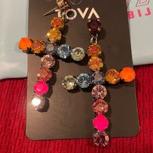 TOVA Multicolor Crystal Cross Earrings